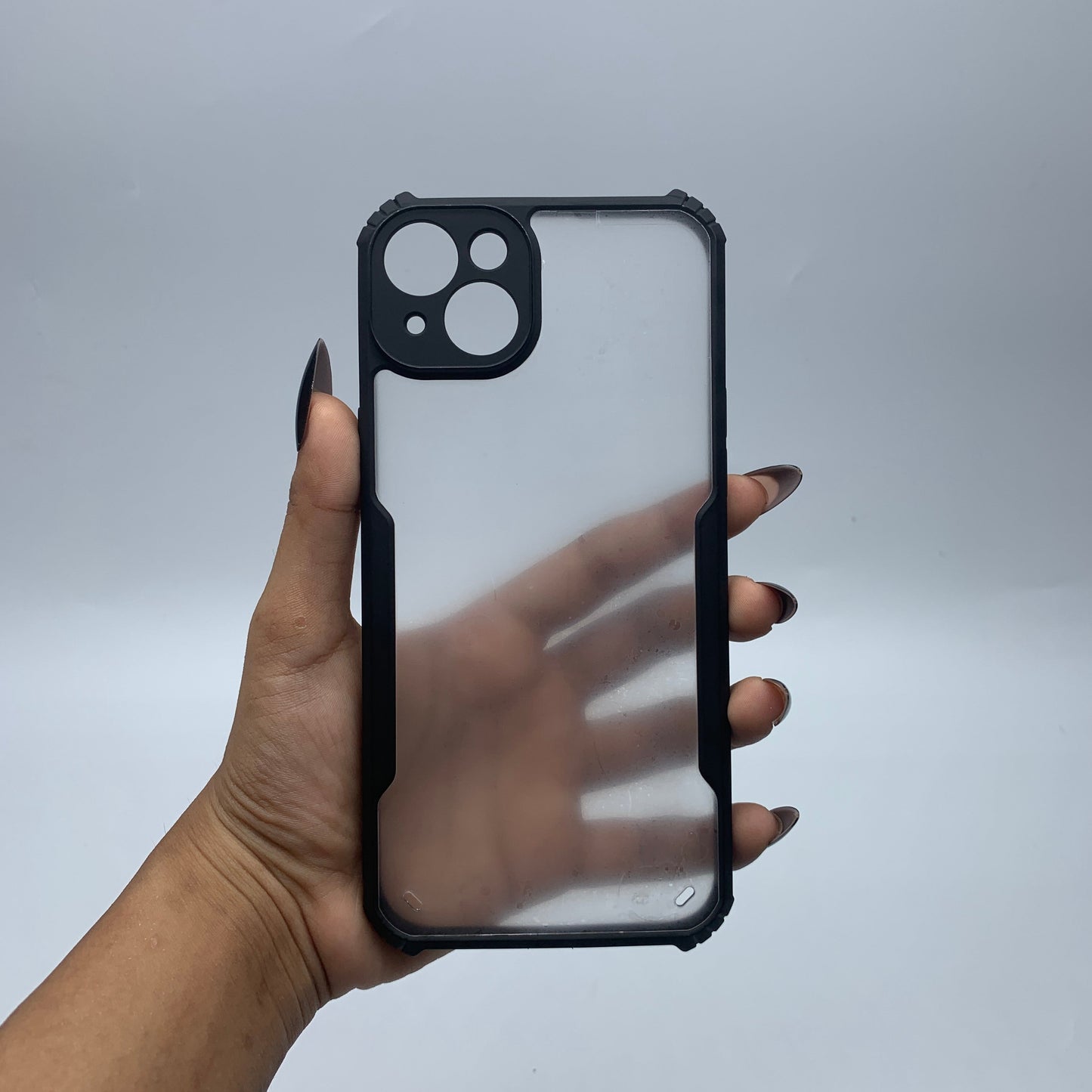 iPhone 15 Plus Shockproof Matte Black Border Aly Camera lens Protection back cover Case