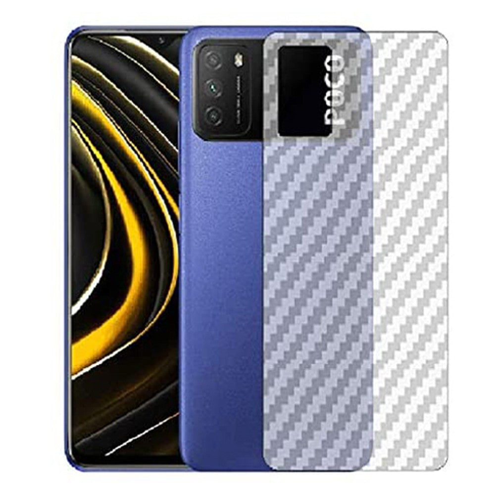 Combo Pack of Tempered Glass Screen Protector, Carbon Fiber Back Sticker, Camera lens Clear Glass Bundel for Mi POCO M3