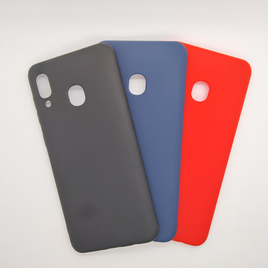 Samsung A20 bundle pack of 3 Silicone case slim black red blue back covers