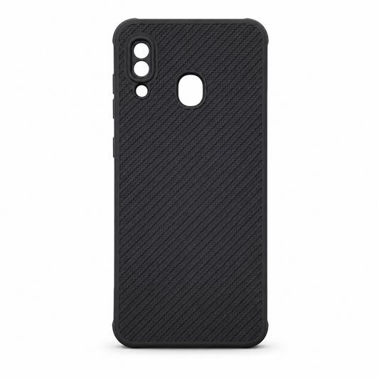 Samsung A20 Carbon Fiber texture Hard Rubber armour back cover shock-porof case