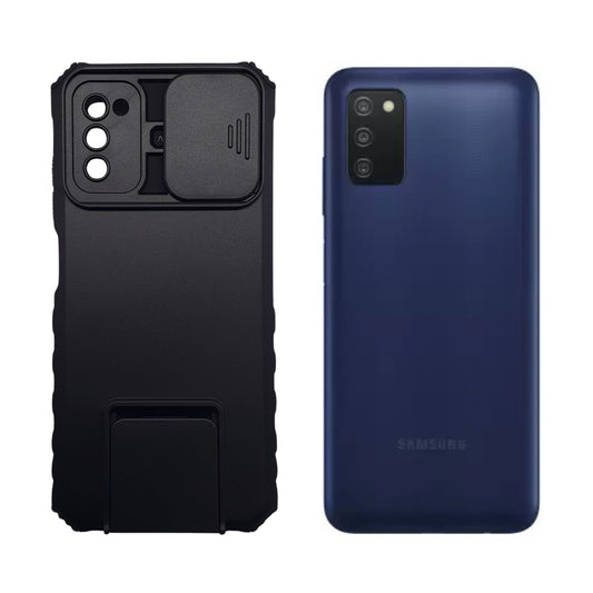 Samsung A03s Heavy Duty Shockproof Case with Sliding Camera Cover and Integrated Kickstand/Built-in Stand