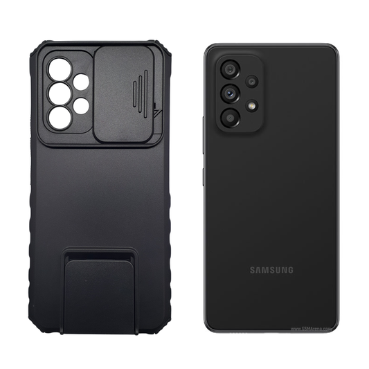 Samsung A53 Heavy Duty Protective Phone Case with Sliding Camera Cover and Integrated Kickstand for Ultimate Viewing and Privacy
