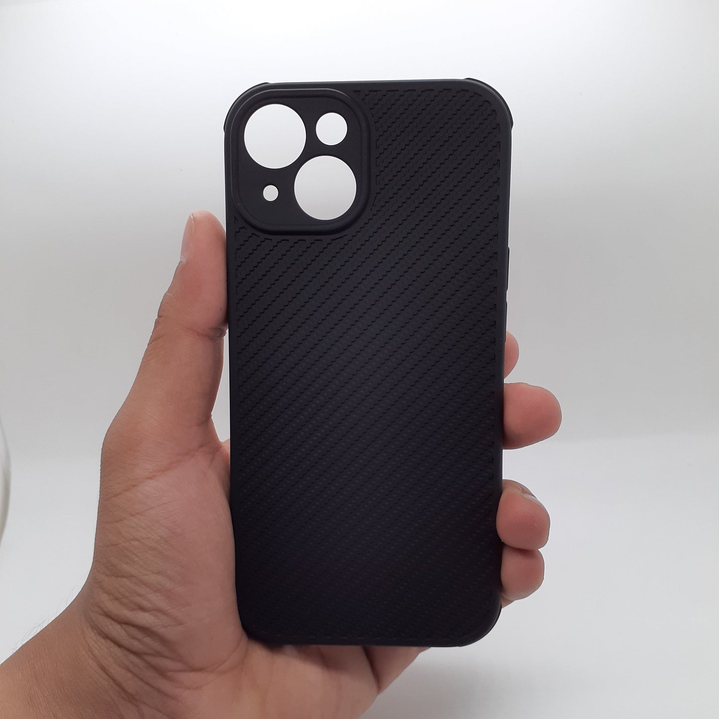 iPhone 15 Carbon Fiber texture Hard Rubber armour back cover shock-porof case