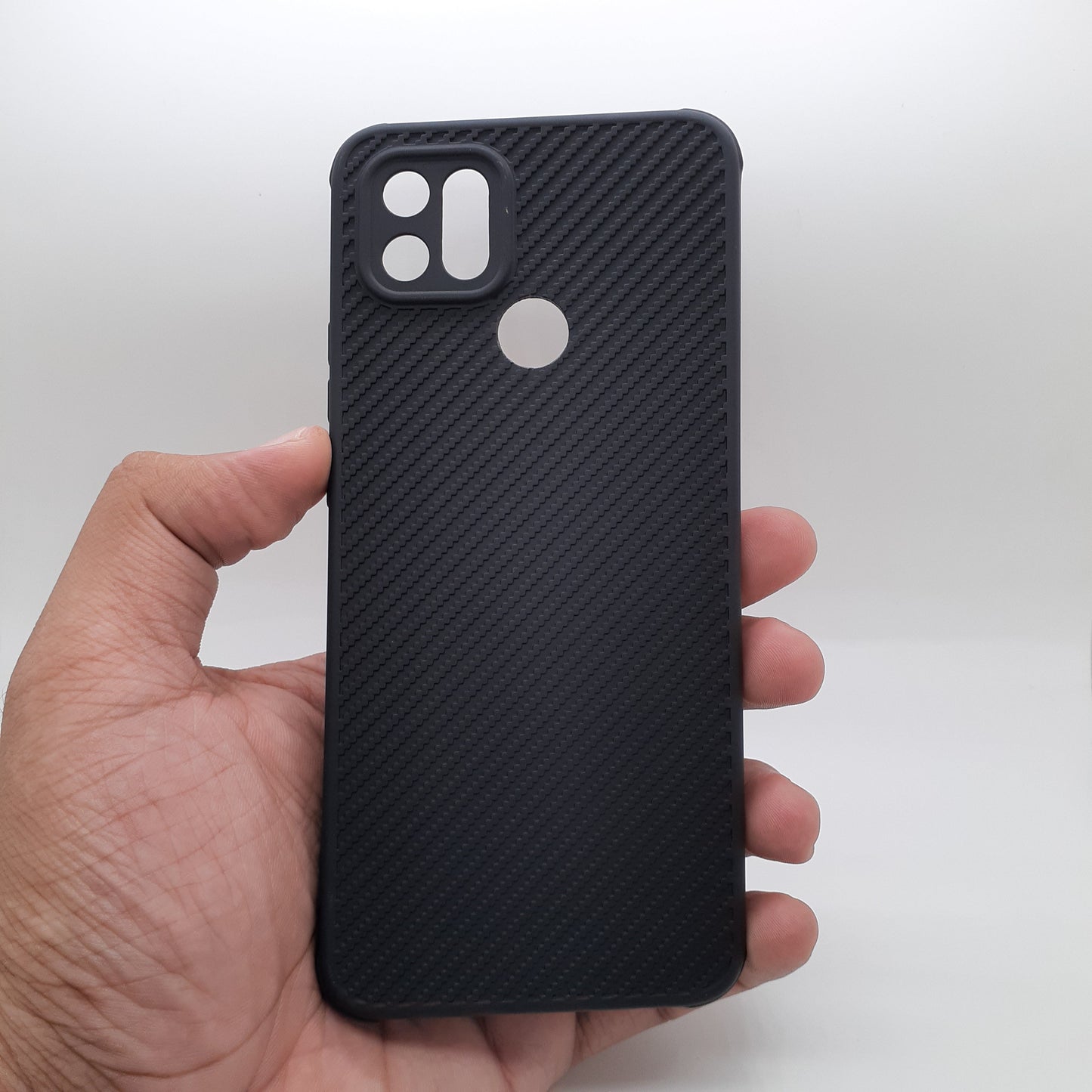 OPPO A15 Carbon Fiber texture Hard Rubber armour back cover shock-porof case