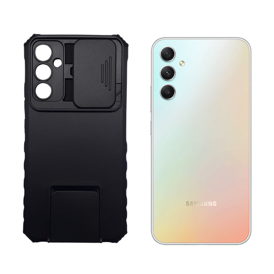 Samsung A34 Phone Case with Camera Lens Slide Cover and Built-in Kickstand, Heavy Duty Shockproof Protective Cover