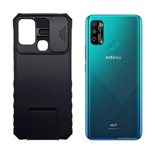 infinix Hot 9 Play Protective Case with Camera Slide Cover and Integrated Kickstand/Built-in Stand for Maximum Security and Hands-Free Viewing