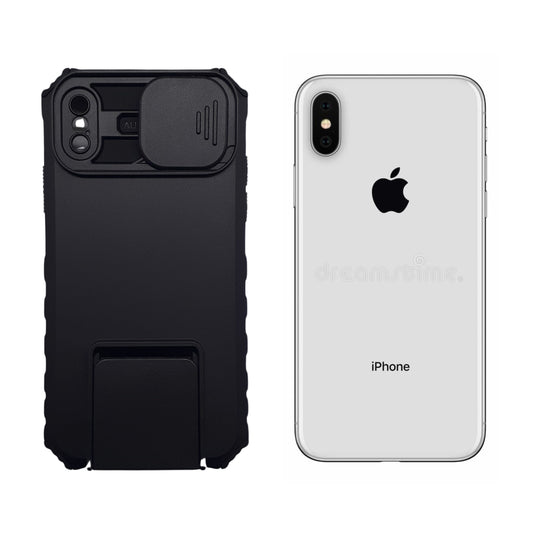 iPhone X Heavy Duty Shockproof Case with Camera Slide Cover and Integrated Kickstand Built-in Stand Full Body Protective Cover