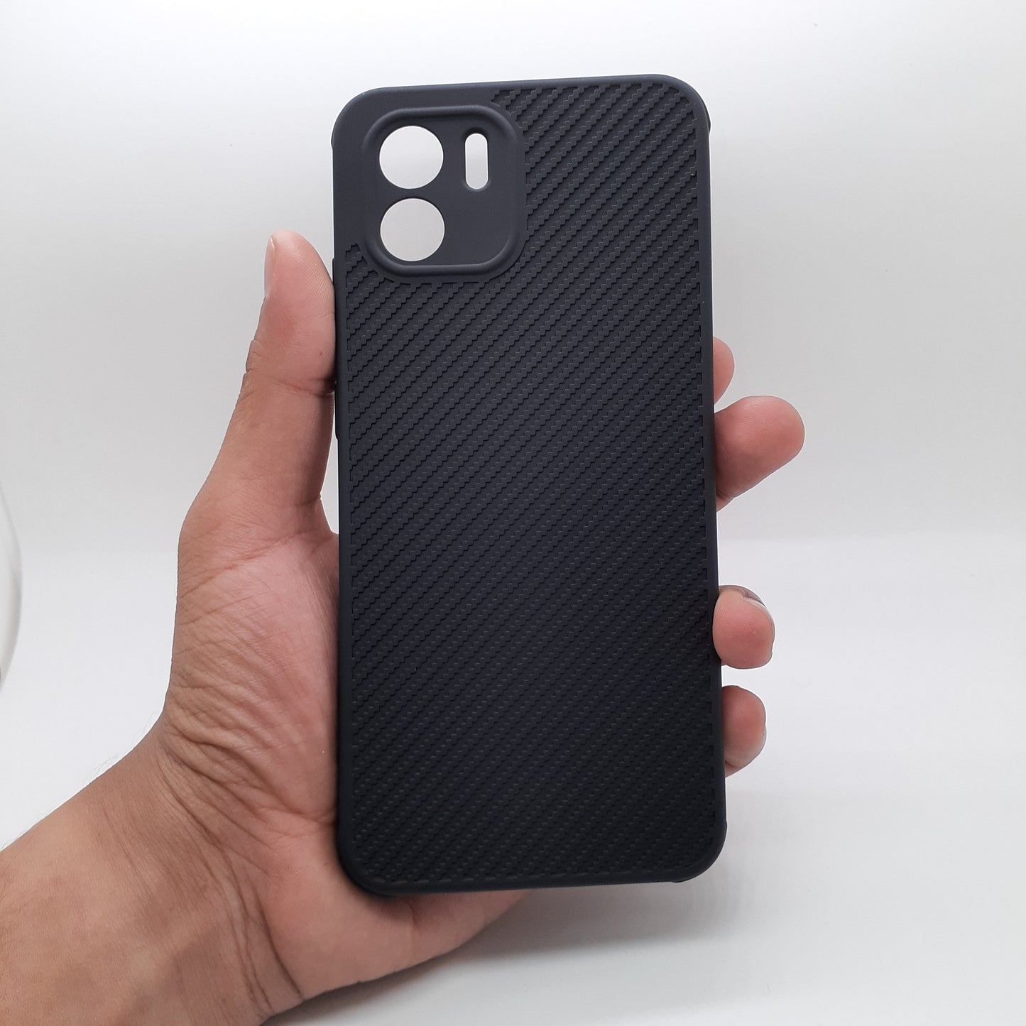 Redmi A1 Carbon Fiber texture Hard Rubber armour back cover shock-porof case