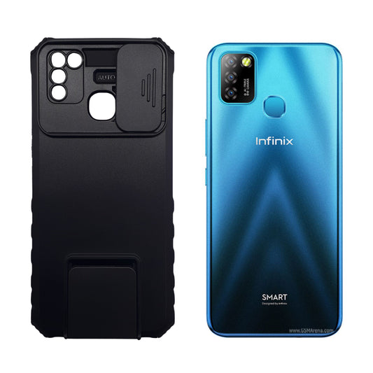 infinix Smart 5 CamShield Armor Case with Sliding Lens Camera Cover and Integrated Kickstand for Ultimate Protection and Hands-Free Viewing