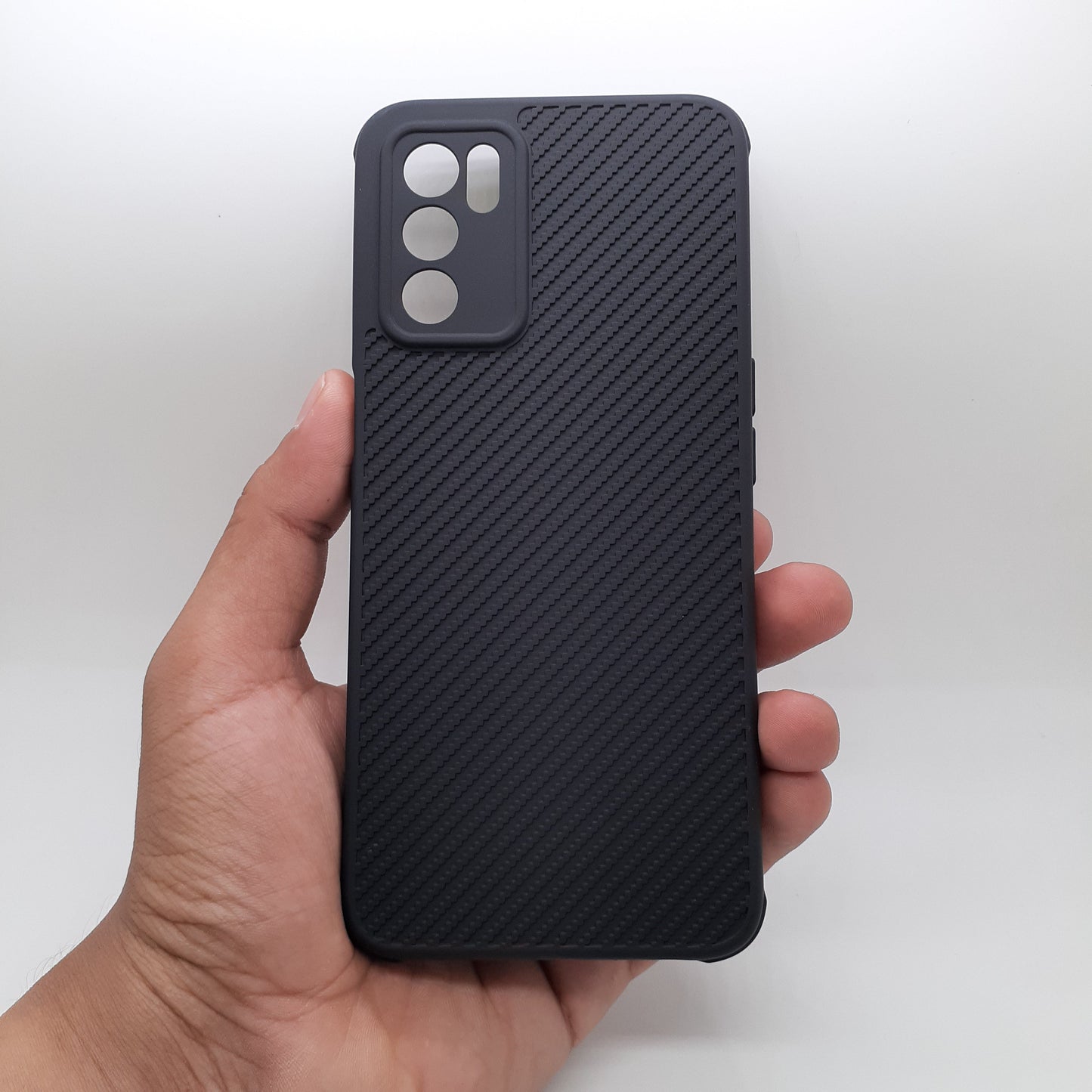 OPPO A16 Carbon Fiber texture Hard Rubber armour back cover shock-porof case