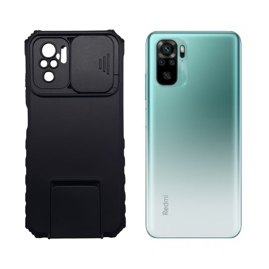 Redmi Note 10 Case with Camera Slide Cover and Built-in Kickstand, Heavy Duty Shockproof Protective Cover for Enhanced Privacy and Hands-Free Viewing