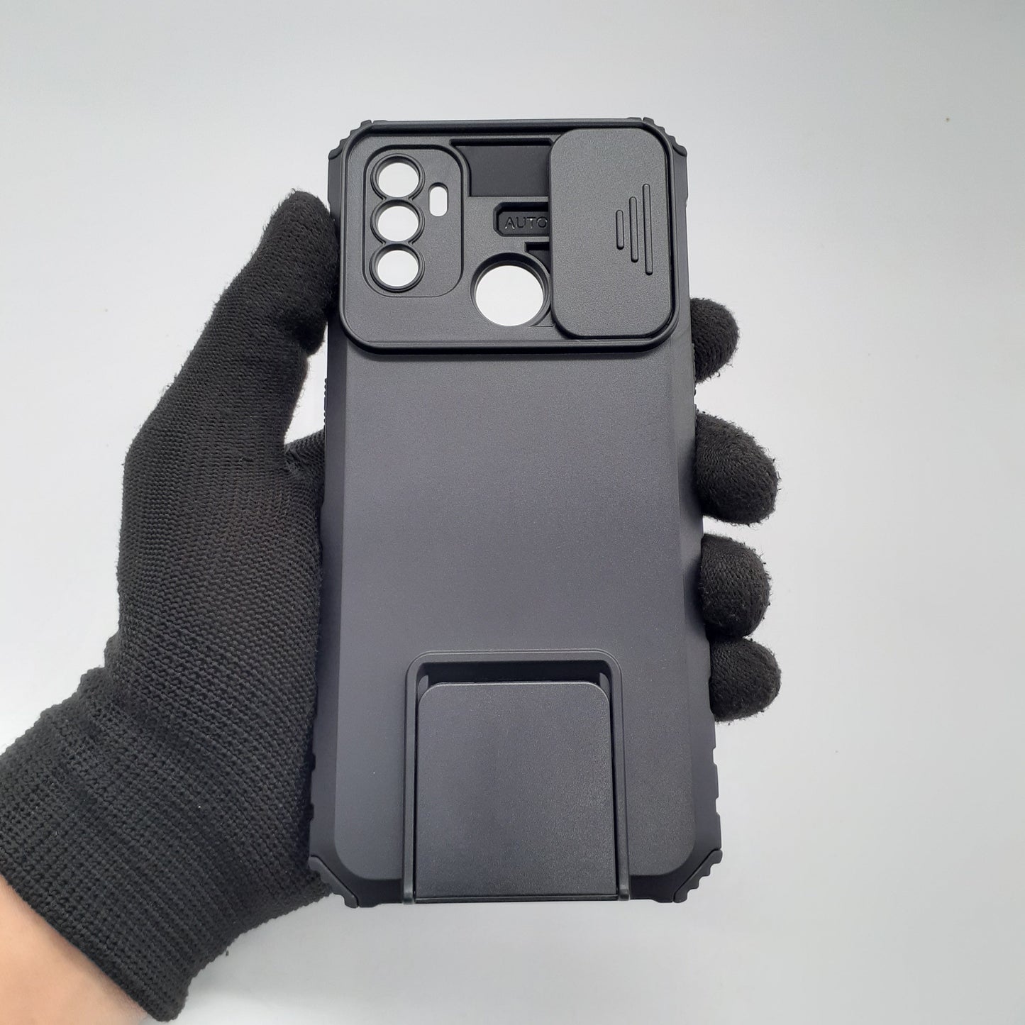 OPPO A53 Camera Slide Protector Case, Heavy Duty Shockproof Cover with Built-in Kickstand, Full Protection Hard Shell for OPPO A53 2020