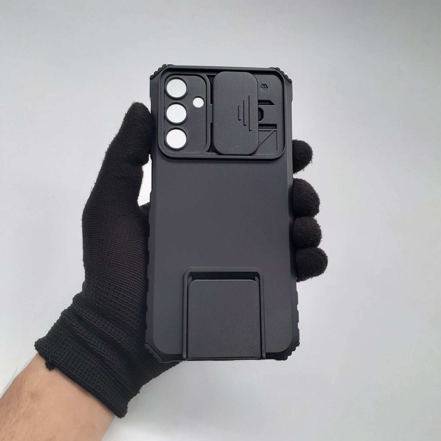 Samsung A15 Heavy Duty Protective Phone Case with Camera Lens Slide Cover and Integrated Kickstand for Hands-Free Viewing