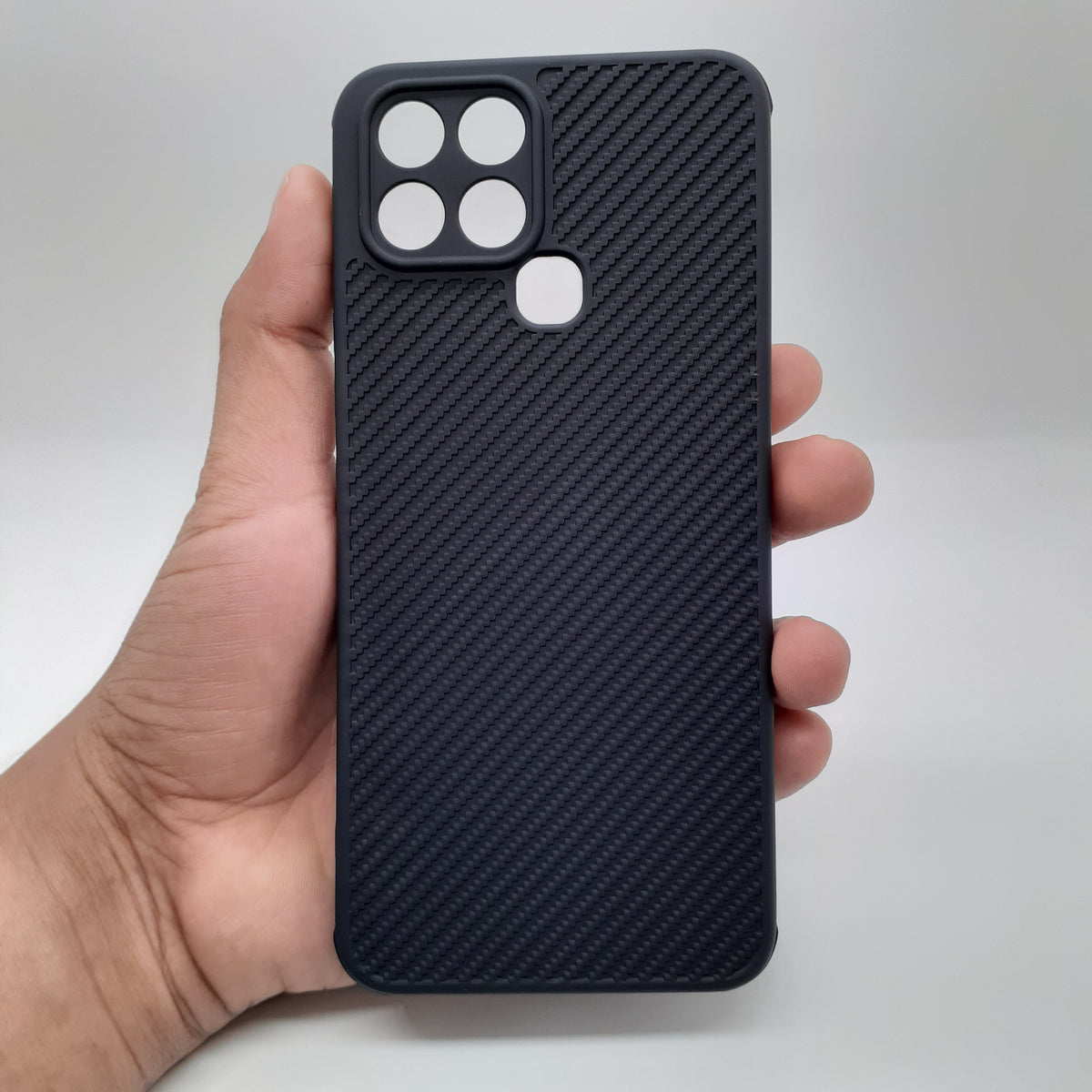 infinix Smart 6 Carbon Fiber texture Hard Rubber armour back cover shock-porof case