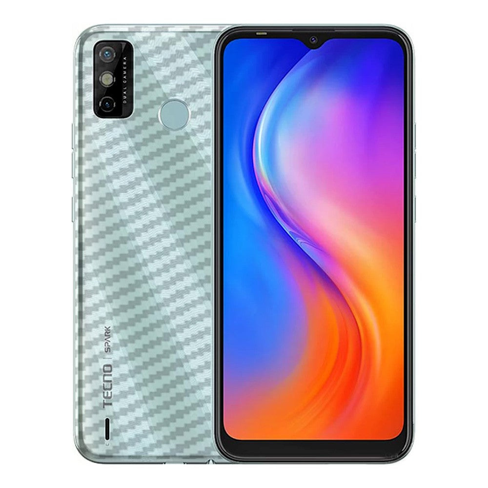 Combo Pack of Tempered Glass Screen Protector, Carbon Fiber Back Sticker, Camera lens Clear Glass Bundel for Techno Spark 6 Go