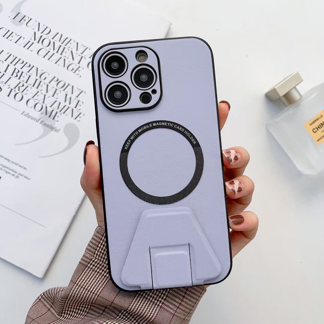 iPhone 14 Pro Max Magsafe Wireless Charging Mobile Phone Leather Case Buckle Ring Stand Back Cover