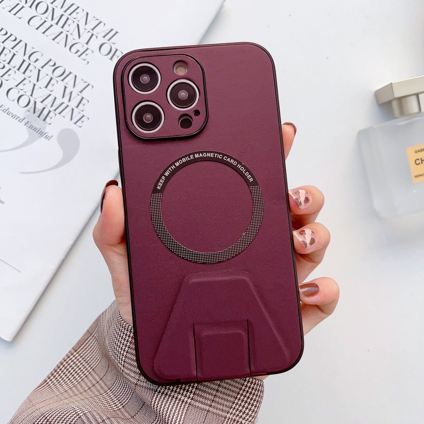 iPhone 12 Pro Magsafe Wireless Charging Mobile Phone Leather Case Buckle Ring Stand Back Cover