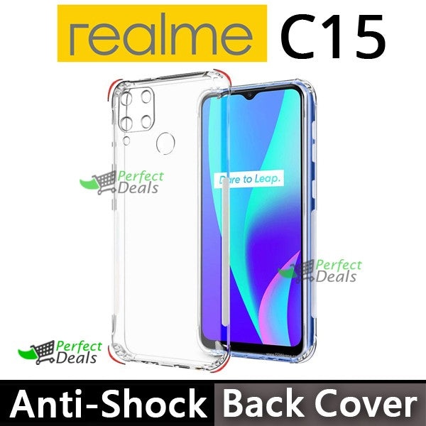 AntiShock Case for Realme C15 High Quality Clear Back Cover Soft Silicone TPU Case with anti-shock protection hardy edges fully transparent cover bumper case