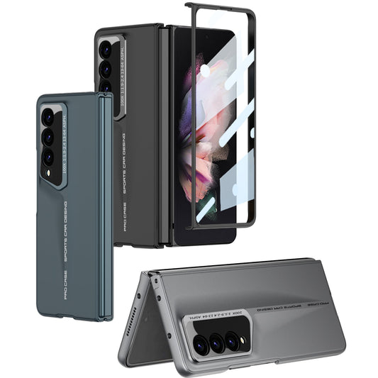 LEEKA Samsung Z Fold 3 case with Super Luxury Sport car fiber Pro case design with free inbuilt Screen Protector