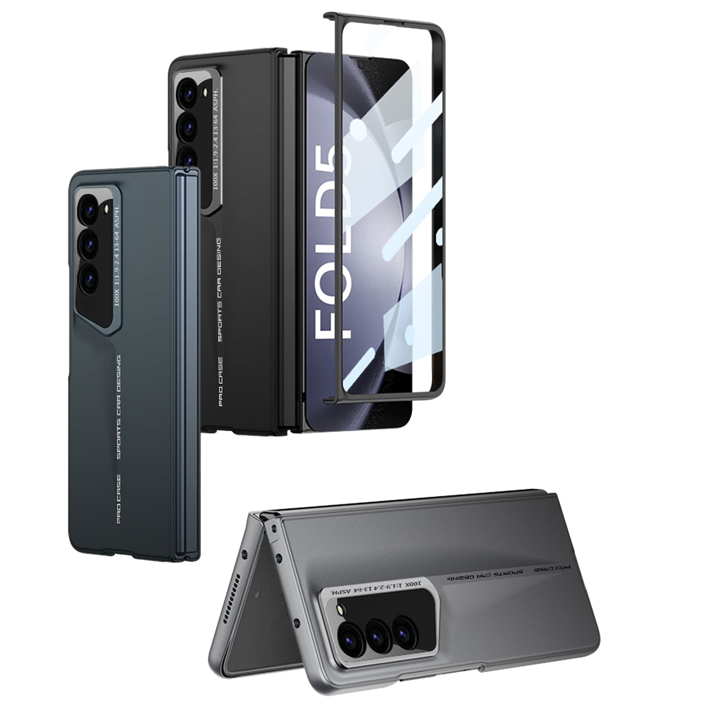 LEEKA Samsung Z Fold 5 case with Super Luxury Sport car fiber Pro case design with free inbuilt Screen Protector