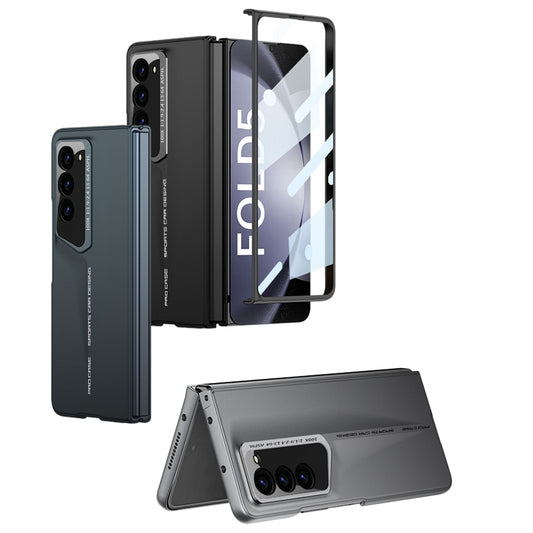 LEEKA Samsung Z Fold 5 case with Super Luxury Sport car fiber Pro case design with free inbuilt Screen Protector