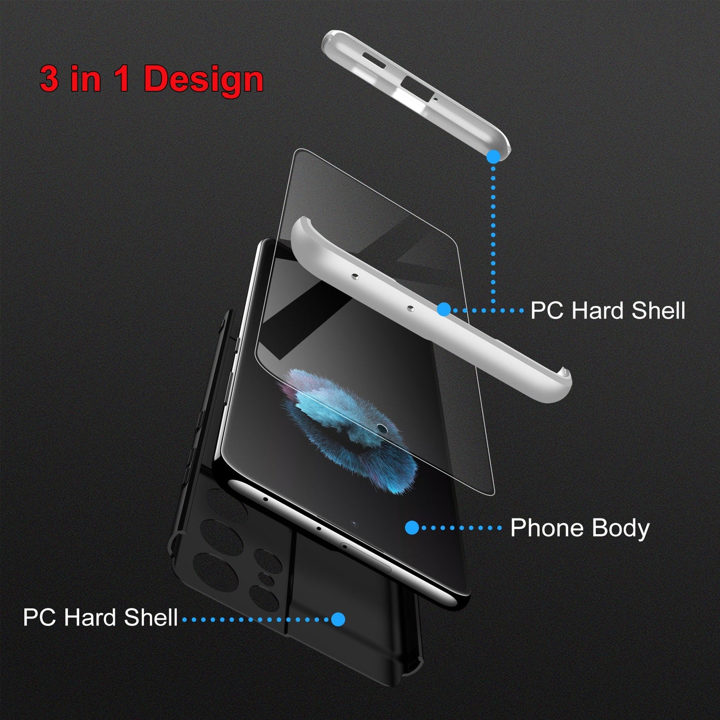 LEEKA Samsung S21 Ultra Full 3in1 Cover 360º Shockproof Armour Hard Matte PC Case