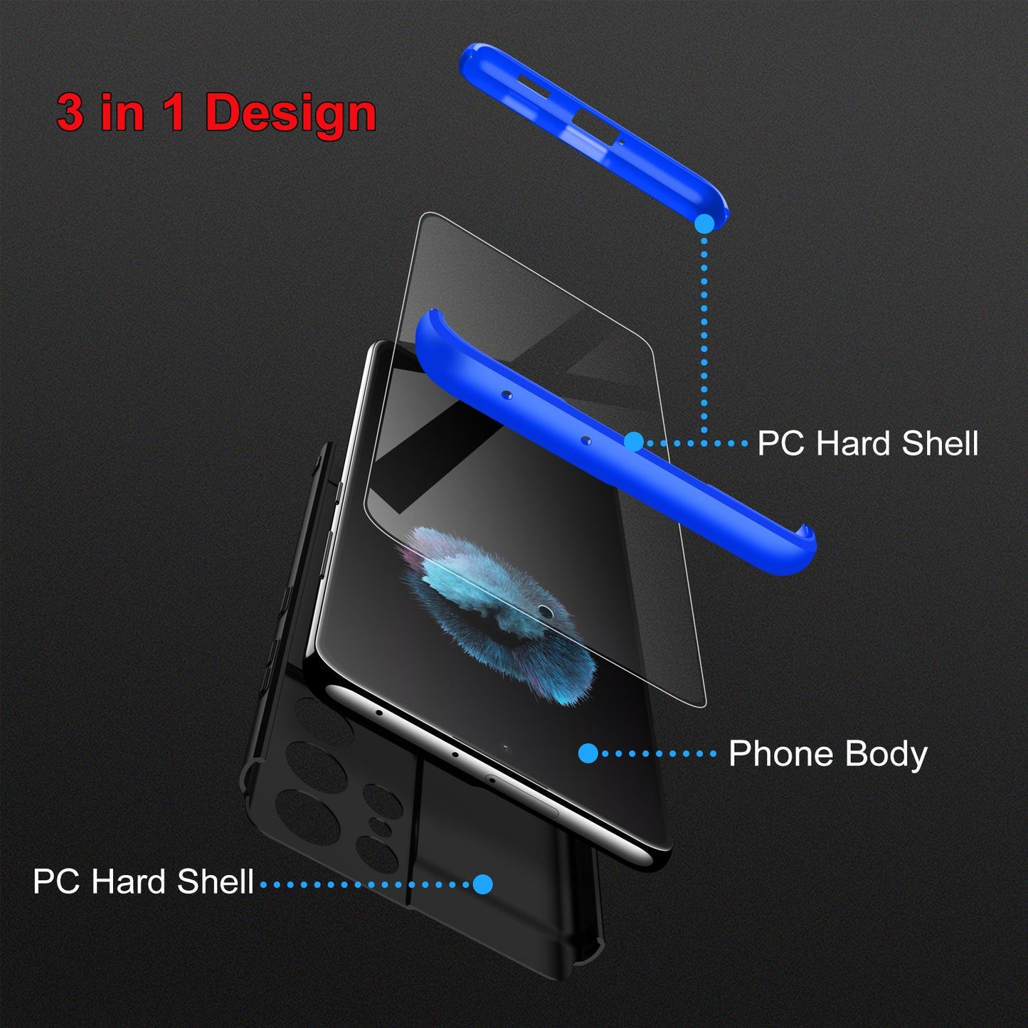 LEEKA Samsung S21 Ultra Full 3in1 Cover 360º Shockproof Armour Hard Matte PC Case
