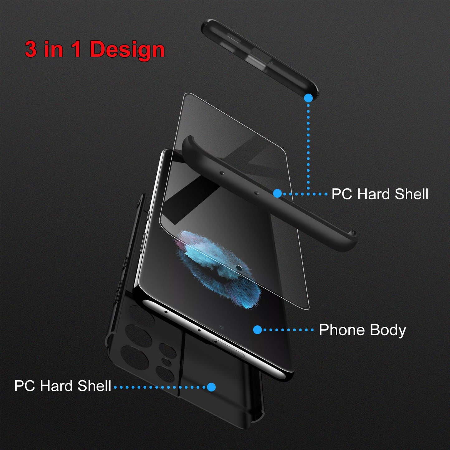 LEEKA Samsung S21 Ultra Full 3in1 Cover 360º Shockproof Armour Hard Matte PC Case