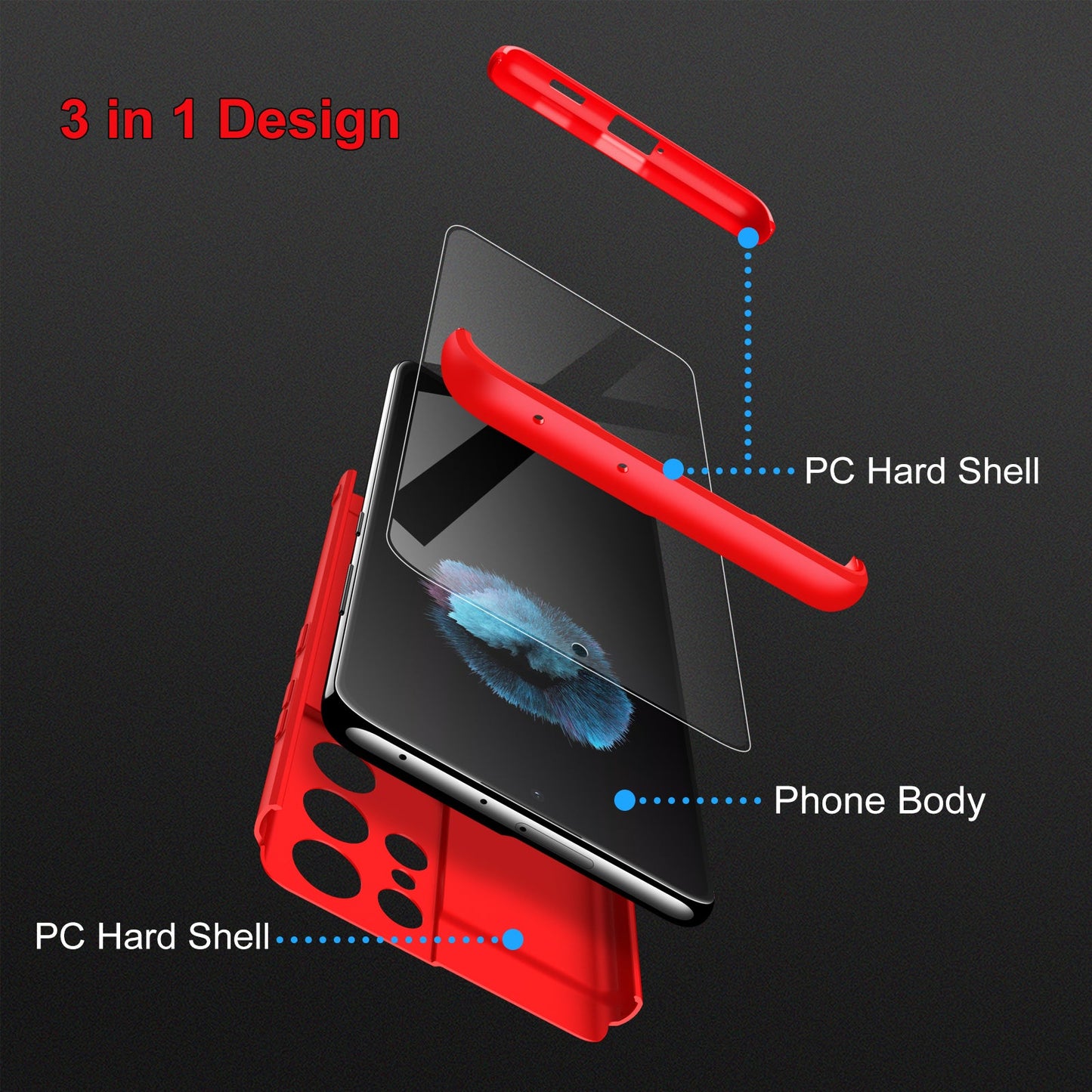 LEEKA Samsung S21 Ultra Full 3in1 Cover 360º Shockproof Armour Hard Matte PC Case