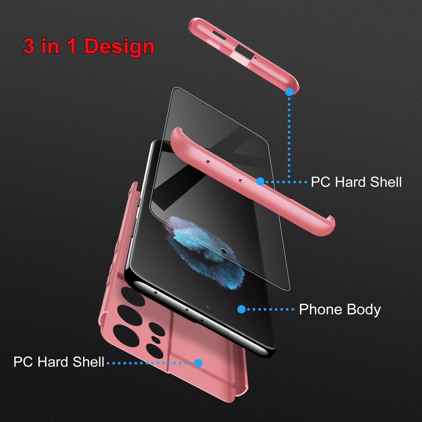 LEEKA Samsung S21 Ultra Full 3in1 Cover 360º Shockproof Armour Hard Matte PC Case