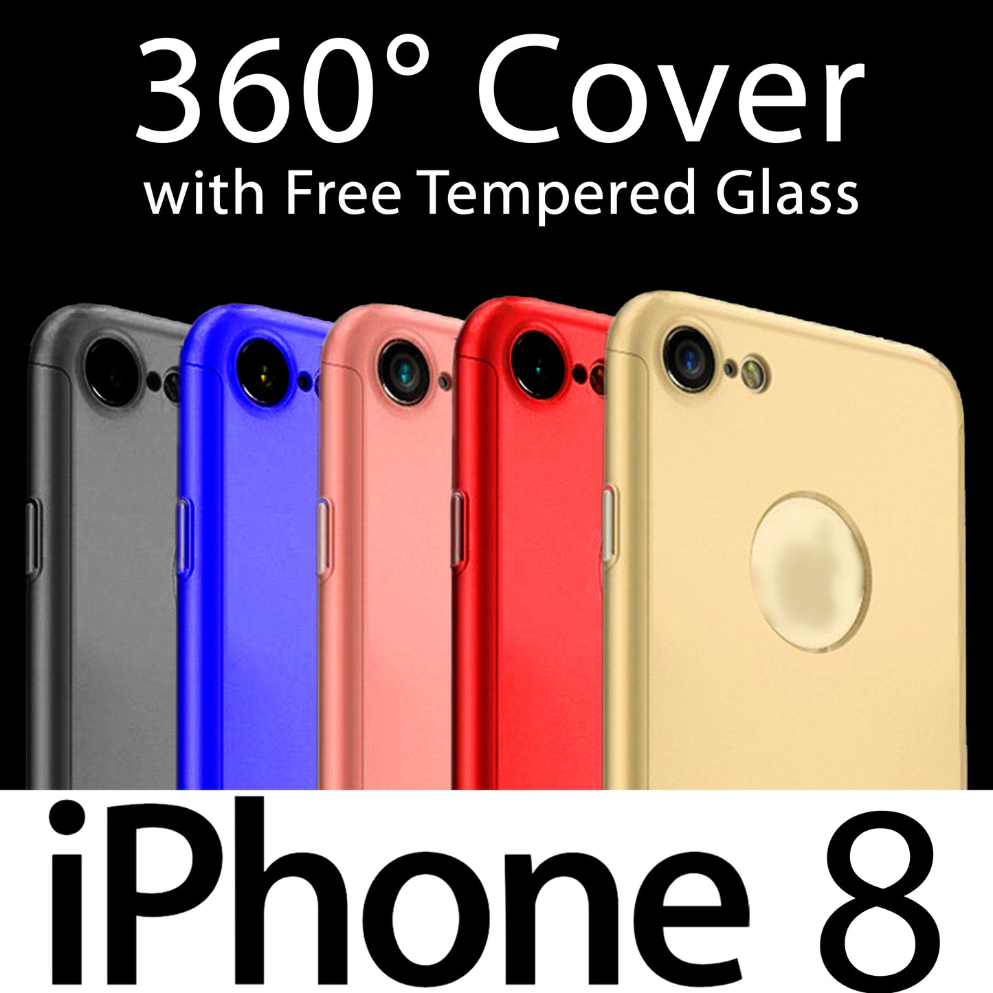 360° Case Cover for with a Free Screen Protector Tempered Glass for apple iPhone