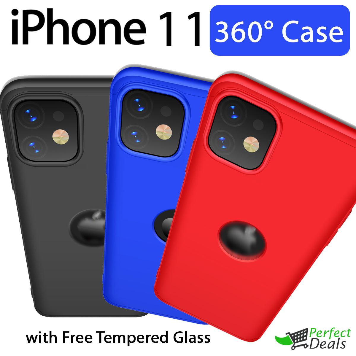 360° Case Cover for with a Free Screen Protector Tempered Glass for apple iPhone