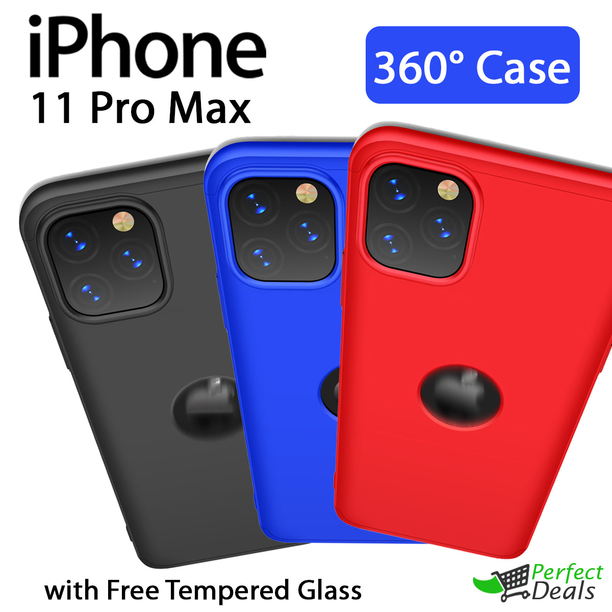 360° Case Cover for with a Free Screen Protector Tempered Glass for apple iPhone