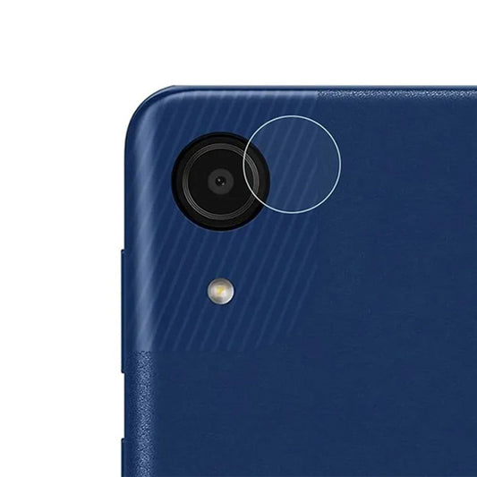 Combo Pack of Tempered Glass Screen Protector, Carbon Fiber Back Sticker, Camera lens Clear Glass Bundel for Samsung Galaxy A03 Core