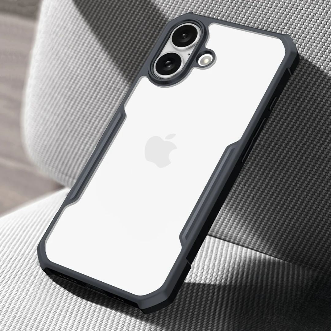 iPhone 16 Shockproof Matte Black Border Aly Camera lens Protection back cover Case