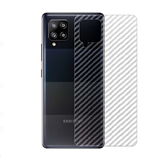 Combo Pack of Tempered Glass Screen Protector, Carbon Fiber Back Sticker, Camera lens Clear Glass Bundle for Samsung Galaxy A12