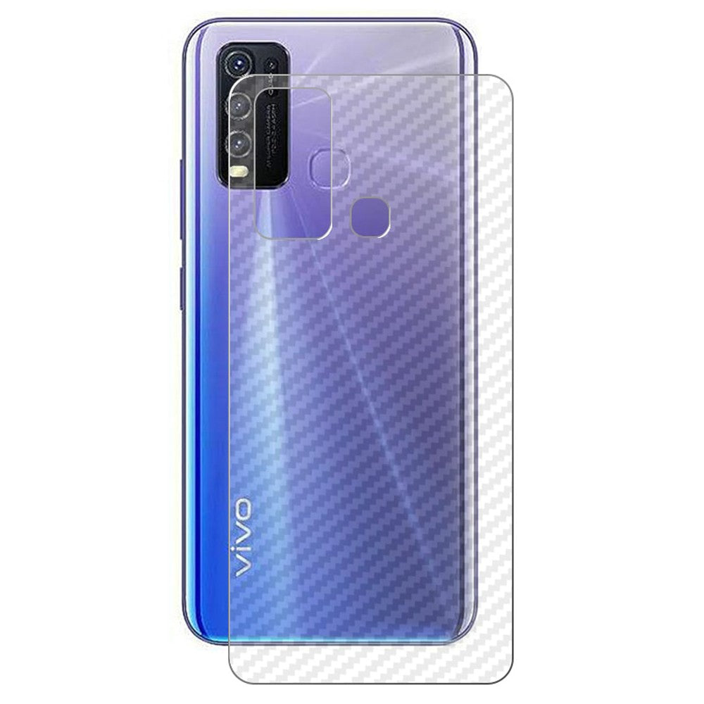 Combo Pack of Tempered Glass Screen Protector, Carbon Fiber Back Sticker, Camera lens Clear Glass Bundel for Vivo Y50