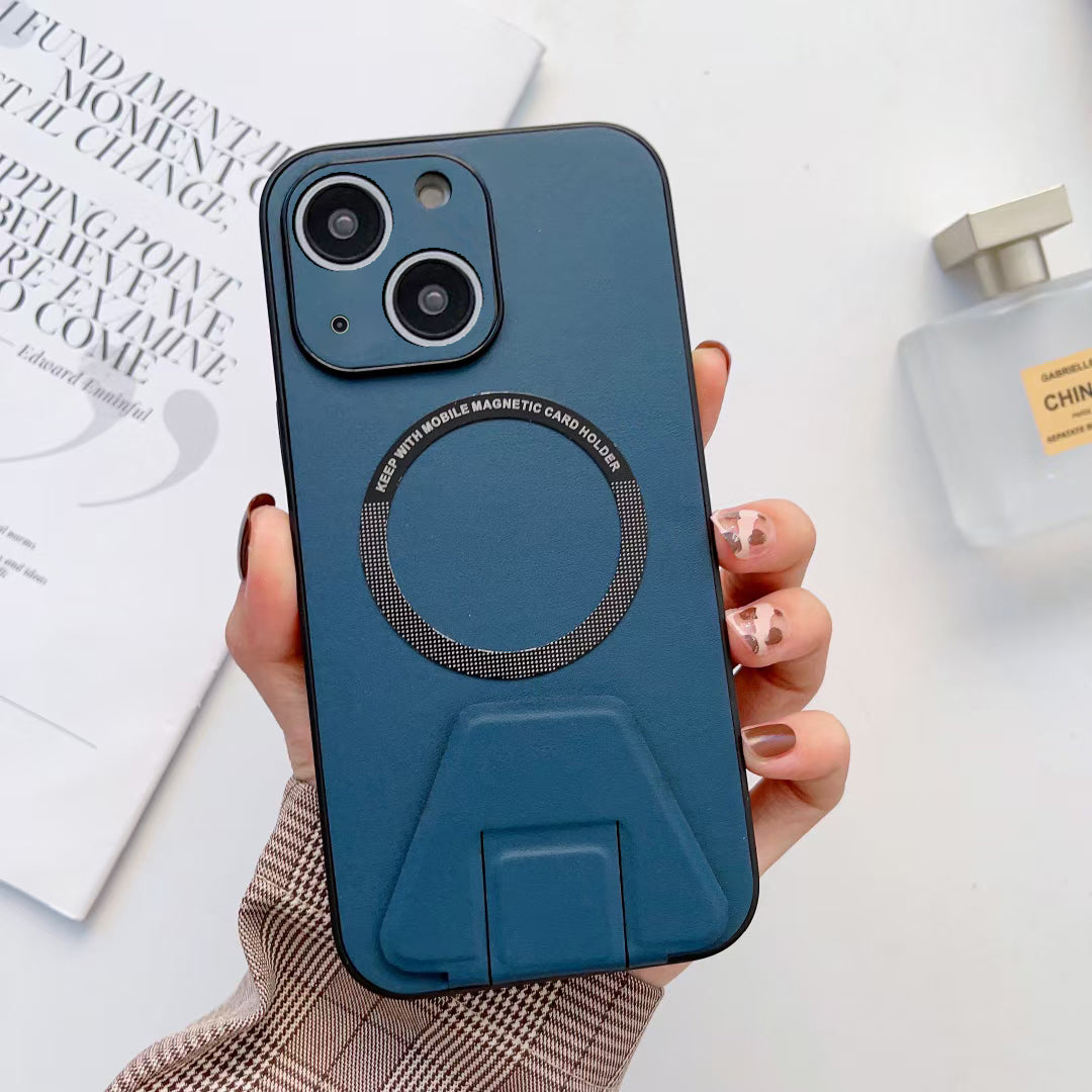 iPhone 14 Plus Magsafe Wireless Charging Mobile Phone Leather Case Buckle Ring Stand Back Cover