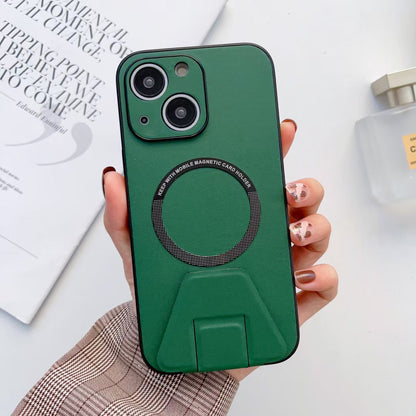 iPhone 13 Magsafe Wireless Charging Mobile Phone Leather Case Buckle Ring Stand Back Cover