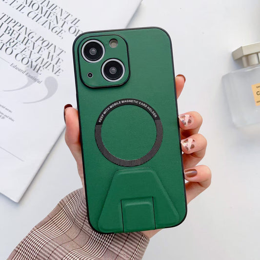 iPhone 13 Magsafe Wireless Charging Mobile Phone Leather Case Buckle Ring Stand Back Cover