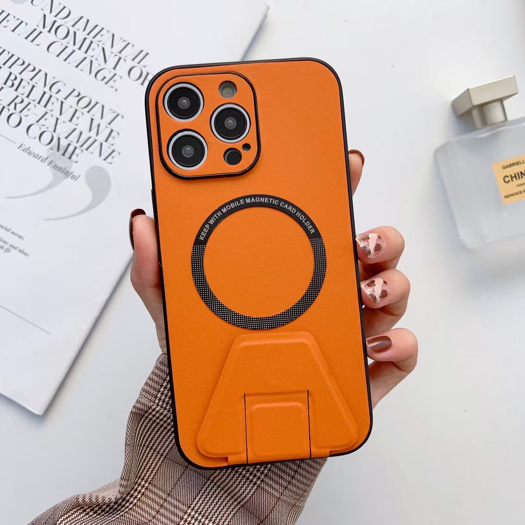 iPhone 13 Pro Max Magsafe Wireless Charging Mobile Phone Leather Case Buckle Ring Stand Back Cover