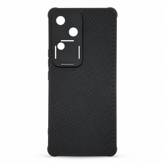 Vivo V30 Carbon Fiber texture Hard Rubber armour back cover shock-porof case
