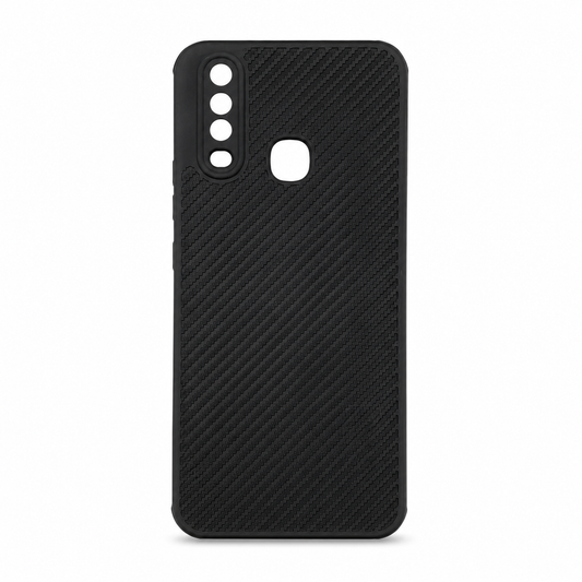 Vivo Y12 Carbon Fiber texture Hard Rubber armour back cover shock-porof case
