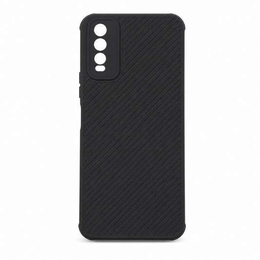 Vivo Y20 Carbon Fiber texture Hard Rubber armour back cover shock-porof case