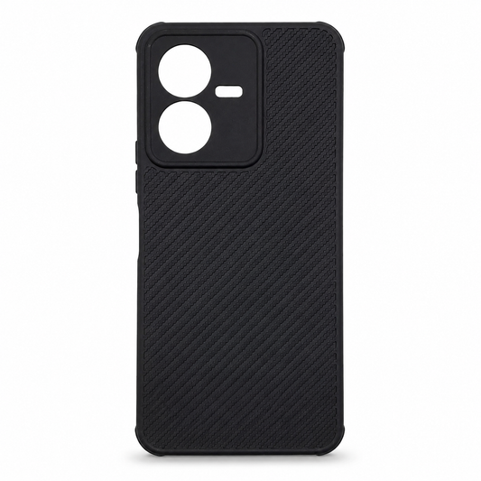 Vivo Y22 Carbon Fiber texture Hard Rubber armour back cover shock-porof case