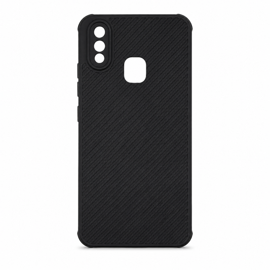 Vivo Y91 Carbon Fiber texture Hard Rubber armour back cover shock-porof case