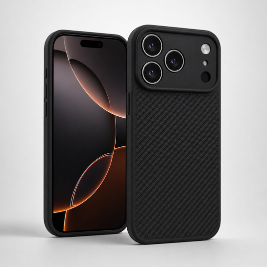 iPhone 17 Pro Max Carbon Fiber texture Hard Rubber armour back cover shock-porof case