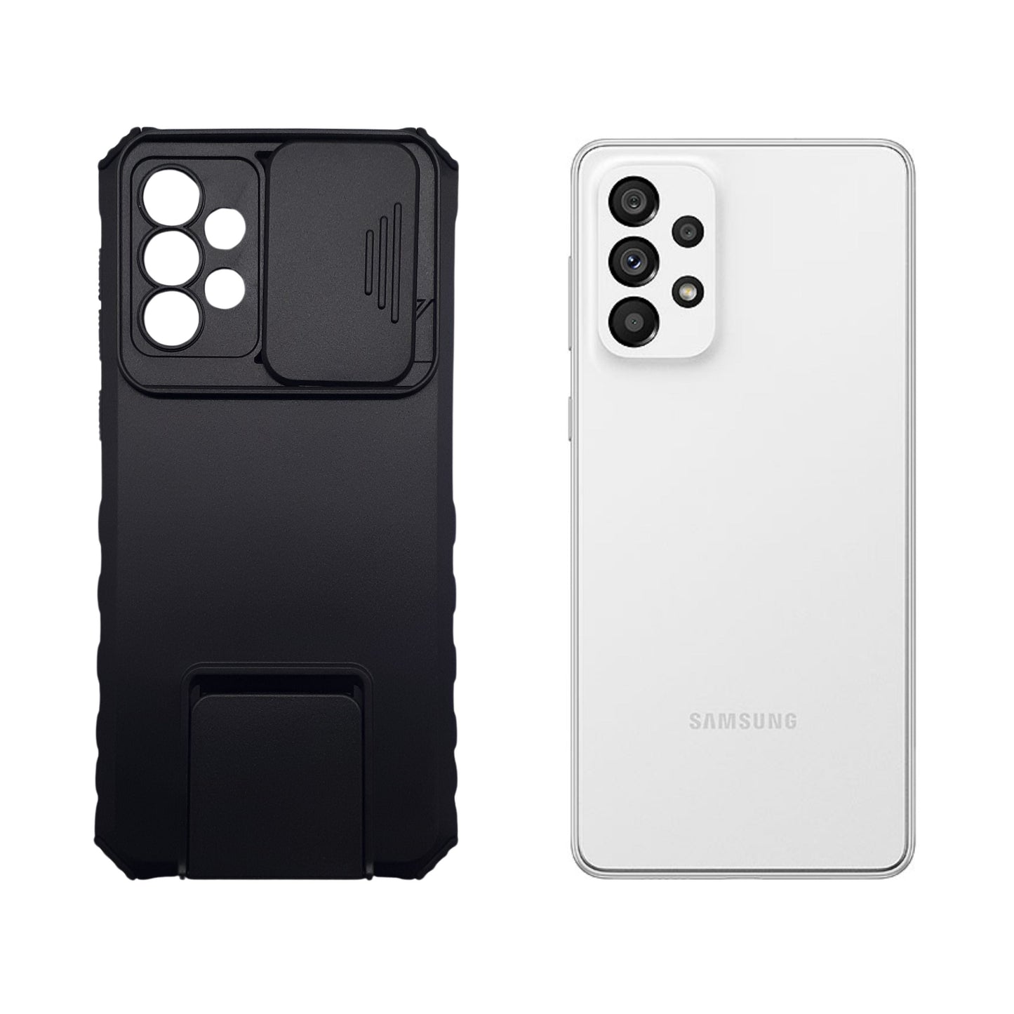 Samsung A73 5G Hybrid Protective Hard TPU Ring Metal Stand Case Cover with Slide Camera Protection
