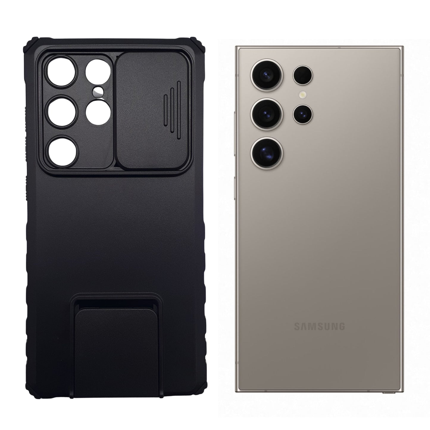 Samsung S24 Ultra Heavy-Duty Protective Case with Sliding Camera Cover, Integrated Kickstand, and Military-Grade Shockproof Protection