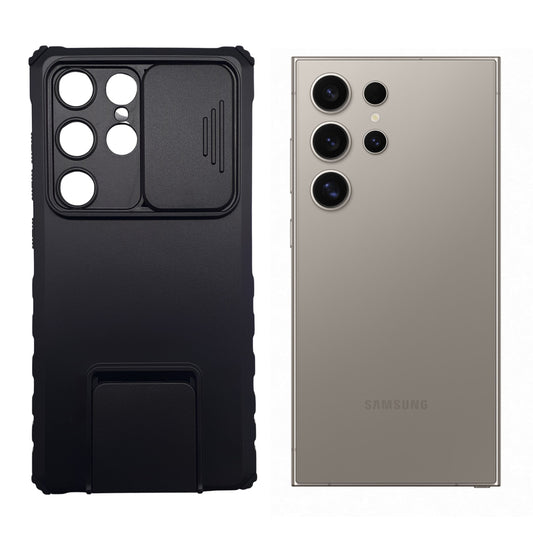 Samsung S24 Ultra Heavy-Duty Protective Case with Sliding Camera Cover, Integrated Kickstand, and Military-Grade Shockproof Protection